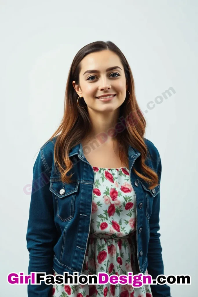 1. Floral-Print Sundress with Denim Jacket - 51 Top Spring School Outfits for Teen Girls Impress Your Friends with Stylish Looks (3)