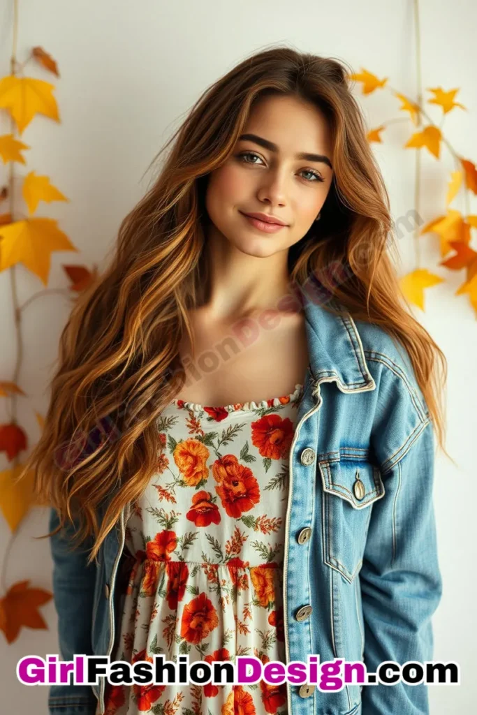 1. Floral-Print Sundress with Denim Jacket - 51 Top Spring School Outfits for Teen Girls Impress Your Friends with Stylish Looks (5)