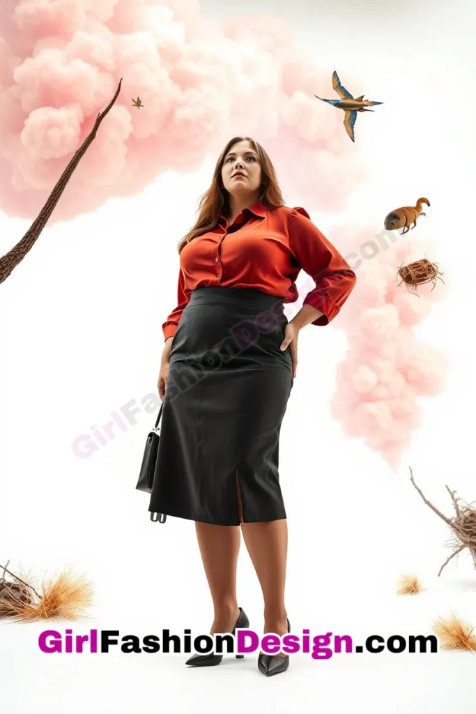 1. Tailored Pencil Skirt with Statement Blouse - 25 Trending Plus-Size Corporate Outfits You Need to Try (6).jpg