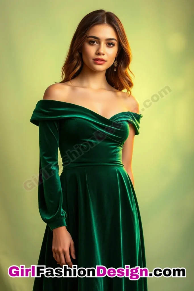 1. The Velvet Off-Shoulder Gown - What to Wear to Look Fabulous 21 Top Emerald Green Dresses for Evening Events (2).jpg