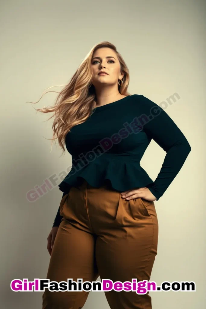 10. Classic Black Peplum Top with High-Waisted Camel Trousers For Plus Size Luxury Office Wear (2).jpg