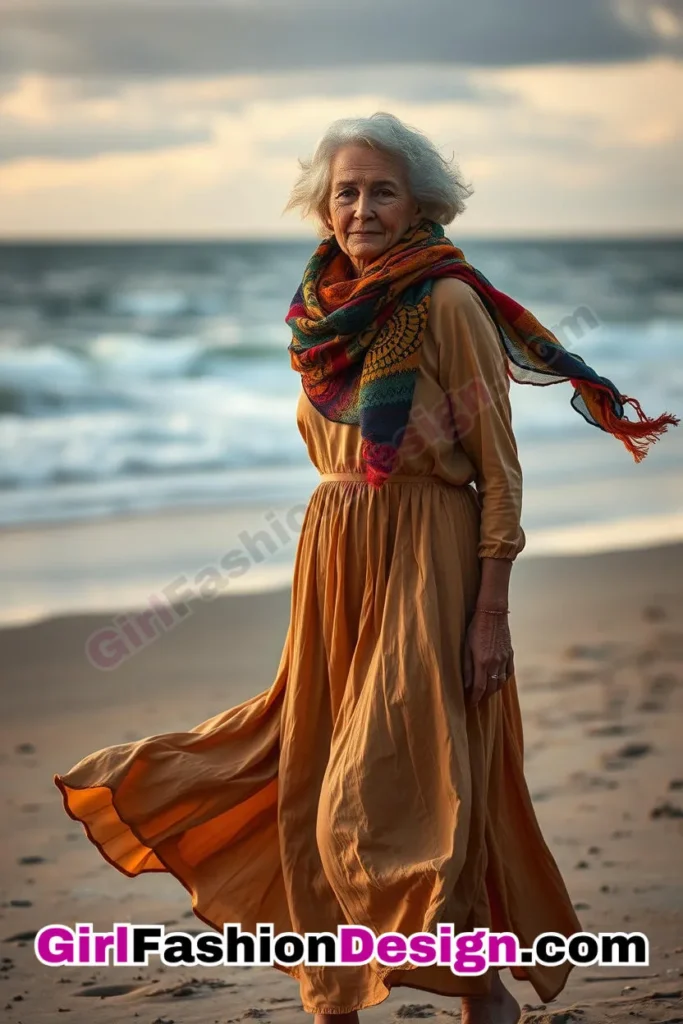 10. Flowy Midi Dress & Colorful Scarf - 24 Best Beachwear Outfits for Women Over 50 Trending Perfect 50s-Inspired Look (3).jpg