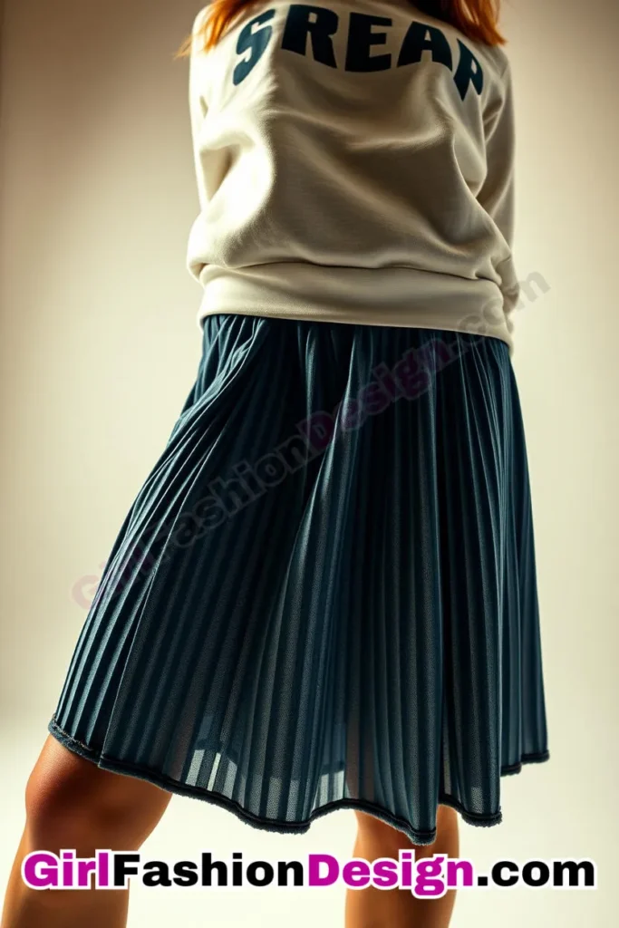 10. Pleated Denim Skirt with a Statement Sweatshirt - 51 Top Spring School Outfits for Teen Girls Impress Your Friends with Stylish Looks (1)