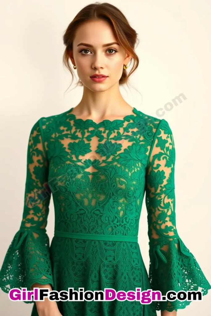 10. Scalloped Lace Midi - What to Wear to Look Fabulous 21 Top Emerald Green Dresses for Evening Events (1).jpg