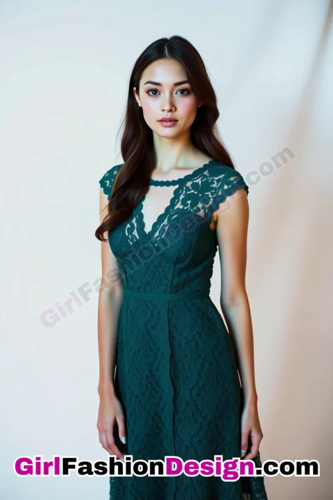 10. Scalloped Lace Midi - What to Wear to Look Fabulous 21 Top Emerald Green Dresses for Evening Events (3).jpg