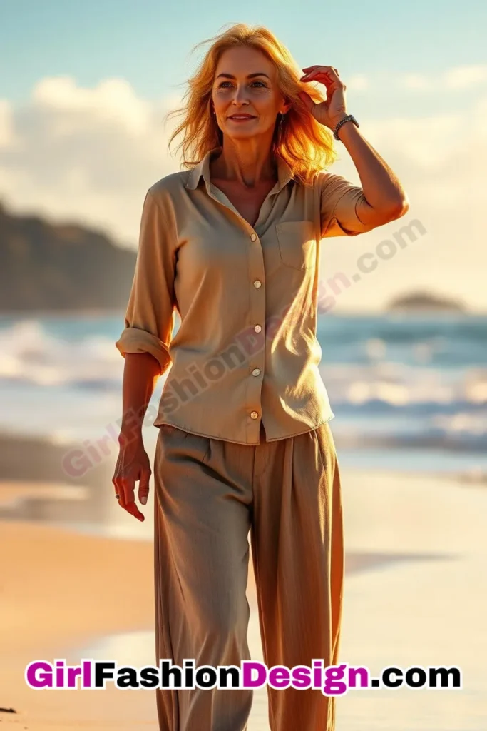 11. Button-Down Tunic & Wide-Leg Culottes - 24 Best Beachwear Outfits for Women Over 50 Trending Perfect 50s-Inspired Look (3).jpg