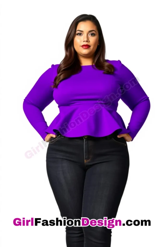 11. Structured Peplum Top with Dark-Wash Jeans - 25 Trending Plus-Size Corporate Outfits You Need to Try (1).jpg