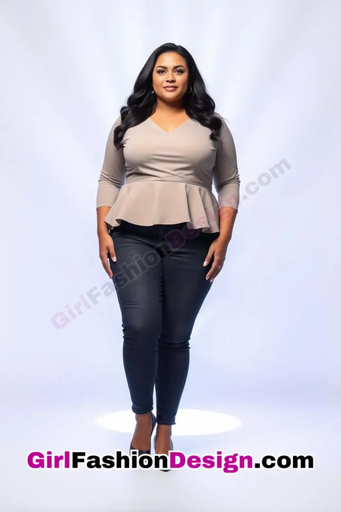 11. Structured Peplum Top with Dark-Wash Jeans - 25 Trending Plus-Size Corporate Outfits You Need to Try (3).jpg