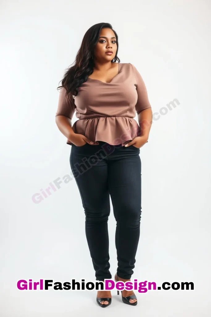 11. Structured Peplum Top with Dark-Wash Jeans - 25 Trending Plus-Size Corporate Outfits You Need to Try (4).jpg