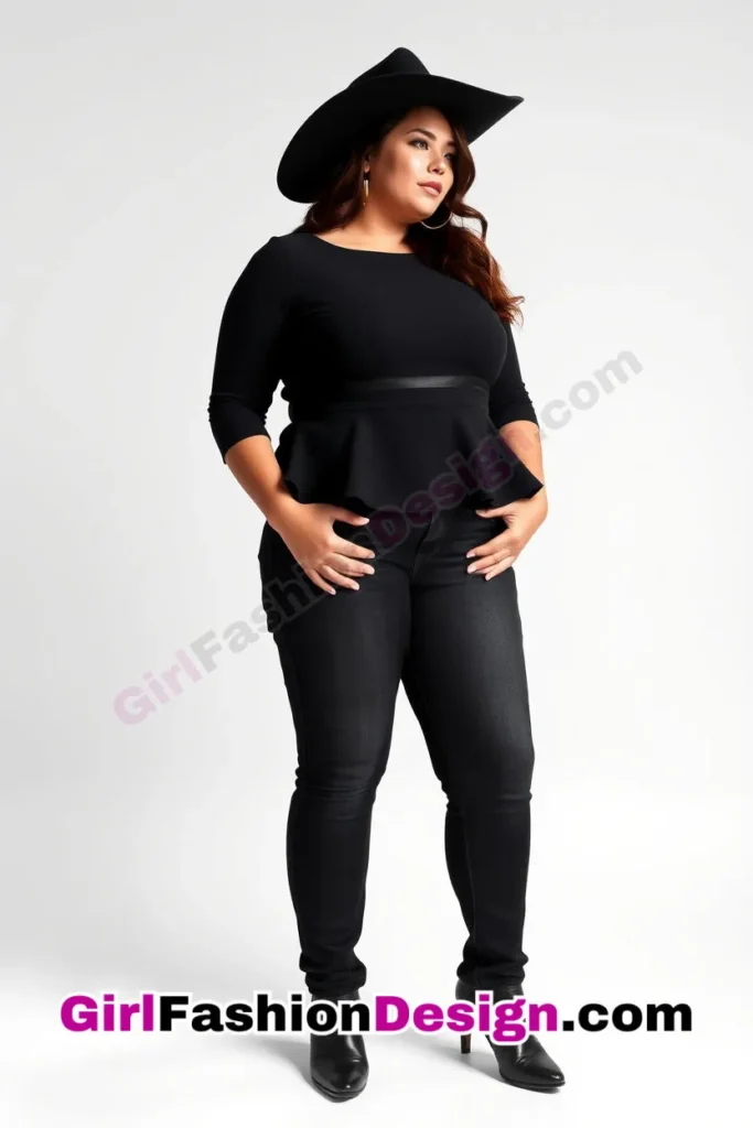 11. Structured Peplum Top with Dark-Wash Jeans - 25 Trending Plus-Size Corporate Outfits You Need to Try (8).jpg