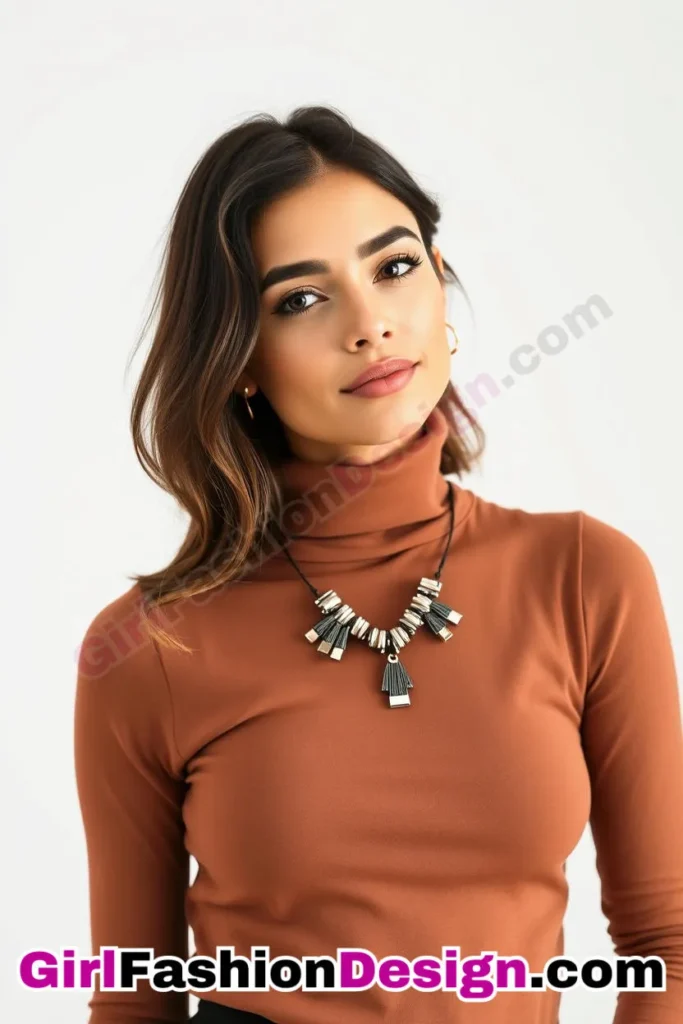 11. Turtleneck and Statement Necklace - 21 Must-Try Flare Legging Outfits for Women Stylish Ways to Wear Flare Leggings (3)