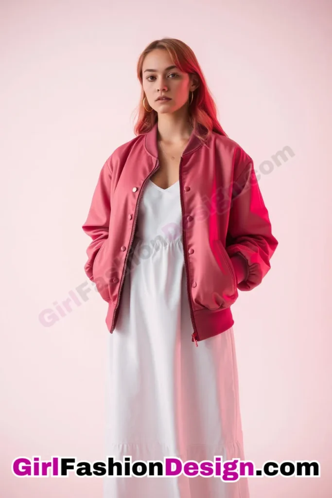 12. Bomber Jacket with a Midi Dress - 51 Top Spring School Outfits for Teen Girls Impress Your Friends with Stylish Looks (2)