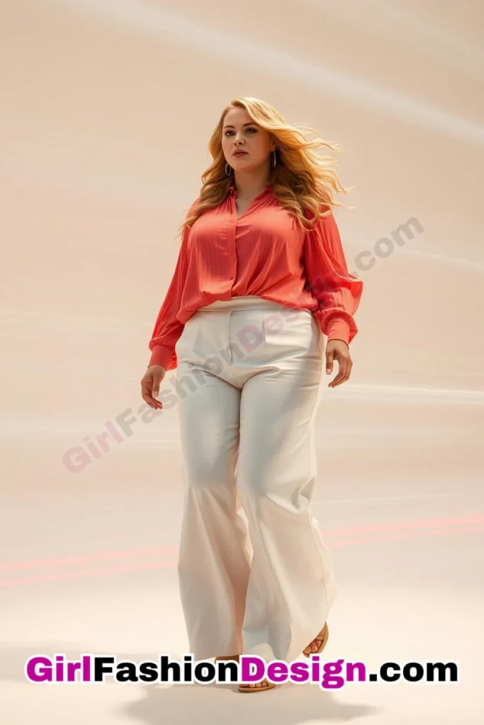 13. Coral Pleated Blouse with White Wide-Leg Trousers For Plus Size Luxury Office Wear (2).jpg