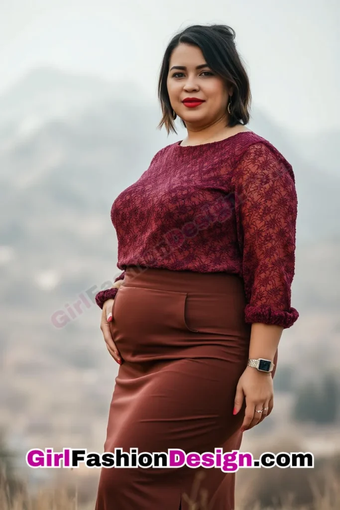 13. High-Waisted Midi Pencil Skirt with Textured Blouse - 25 Trending Plus-Size Corporate Outfits You Need to Try (4).jpg