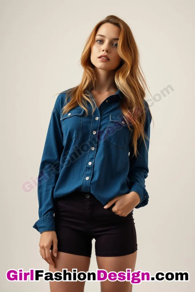 13. Oversized Boyfriend Denim Shirt (Women) With Fitted Bike Shorts (1).jpg