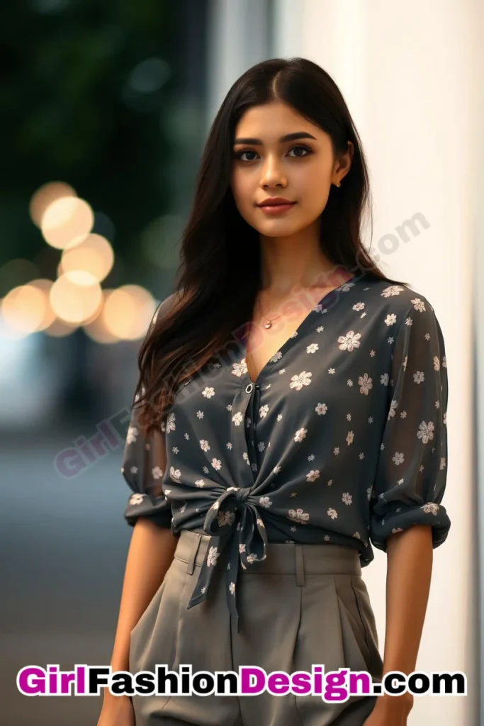 13. Tie-Waist Blouse with Straight-Leg Pants - 51 Top Spring School Outfits for Teen Girls Impress Your Friends with Stylish Looks (4)