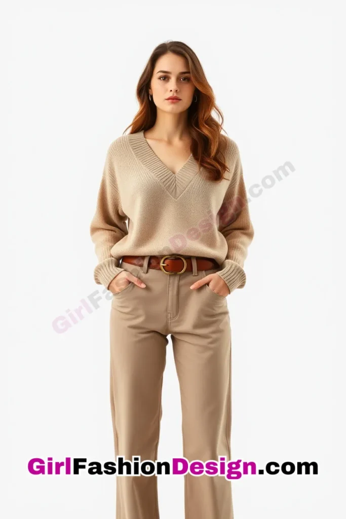 13. V-Neck Sweater & High-Waisted Trousers - 25 Trendsetting Corporate Outfits for the Modern Professional Women (5).jpg