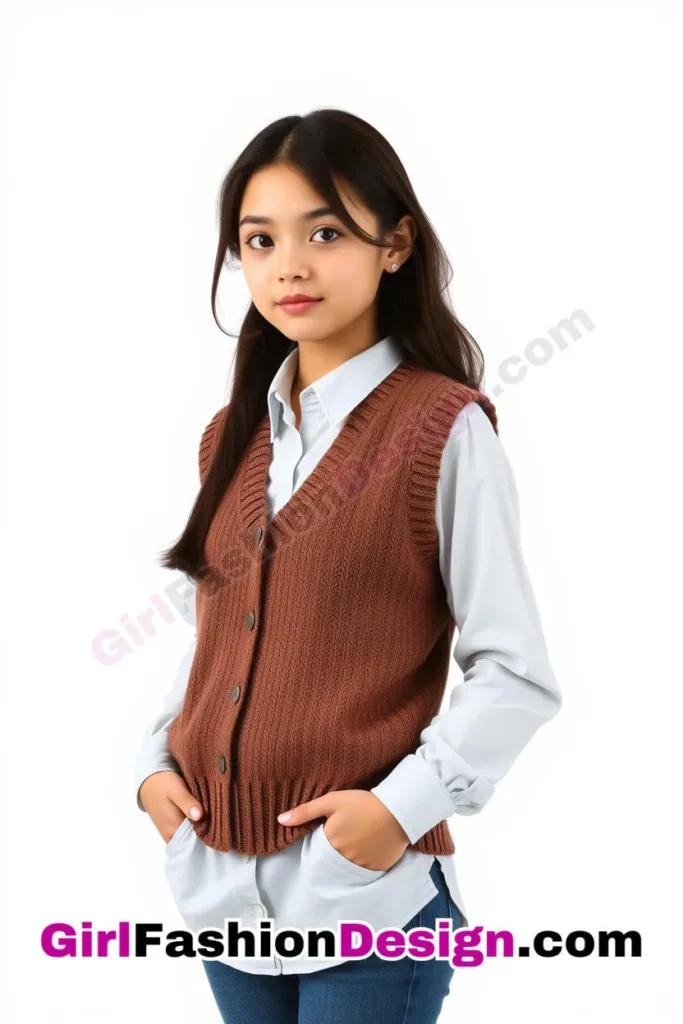 14. Cozy Sweater Vest & Button-Down Shirt - 25 Best Trendy Spring School Outfits for Teen Girls Dress to Impress This Season (4).jpg