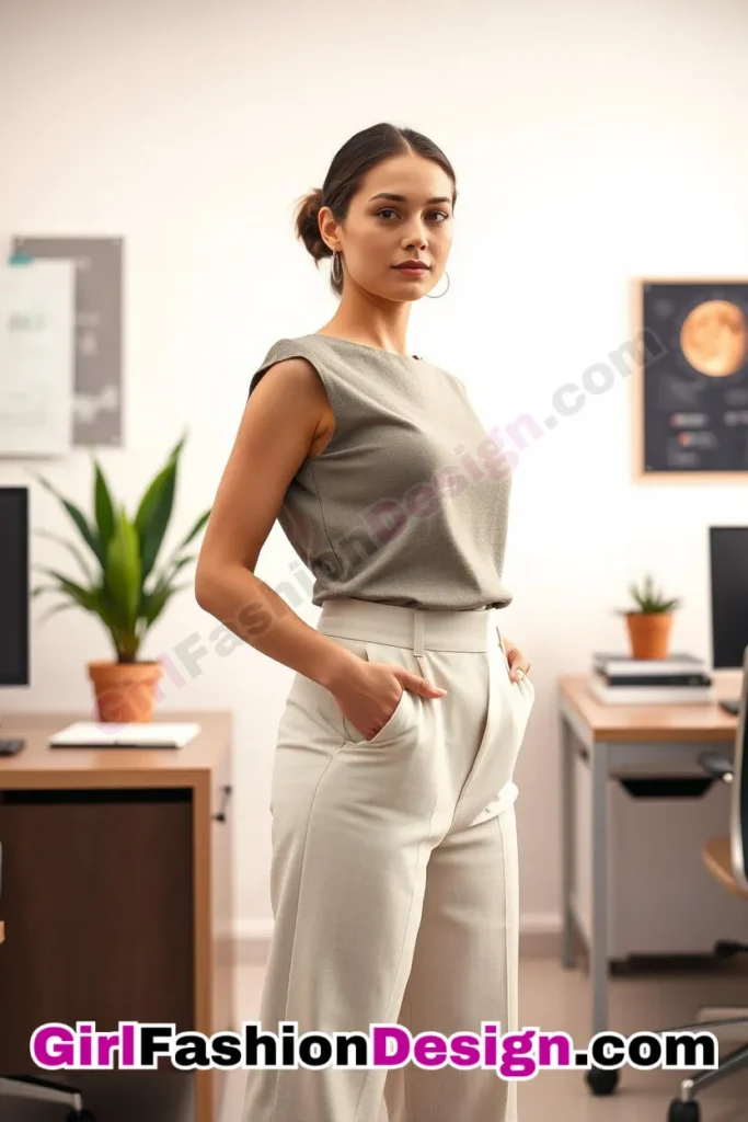 15. Cupro Top with High-Waisted Trousers - 21 Best Eco-Friendly Business Casual Outfits for Women Stylish Sustainable Office Wear Ideas (5).jpg