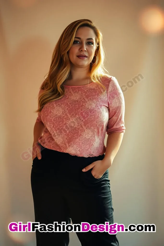 15. Soft Pink Lace Top with Black High-Waisted Pants For Plus Size Luxury Office Wear (1).jpg