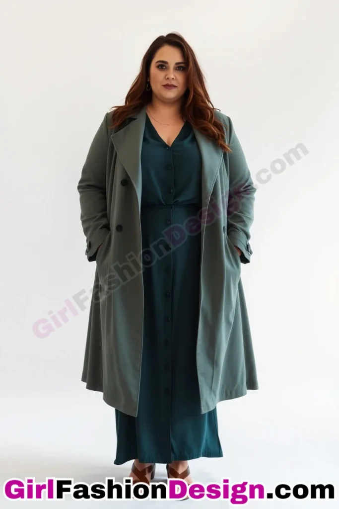 15. Tencel Trench Coat with Tailored Dress - 21 Best Plus-Size Office Outfits for Summer Stay Stylish Comfortable in Business Casual (5).jpg