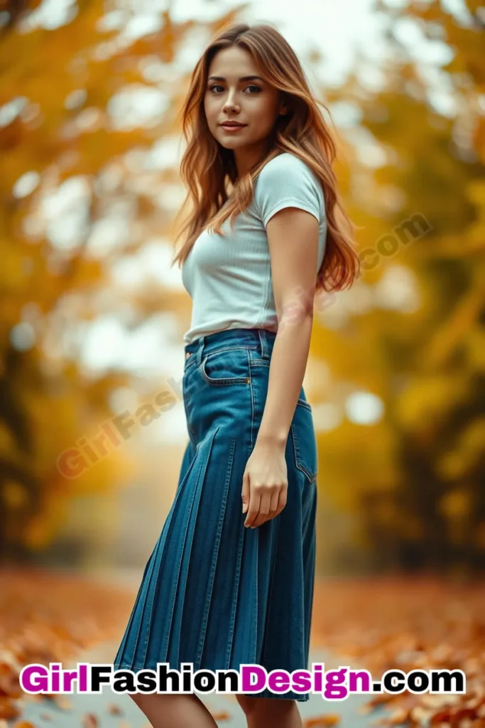 16. Elegant Pleated Structure - 21 Effortlessly Cool Jean Skirt Styles for Every Occasion (1)