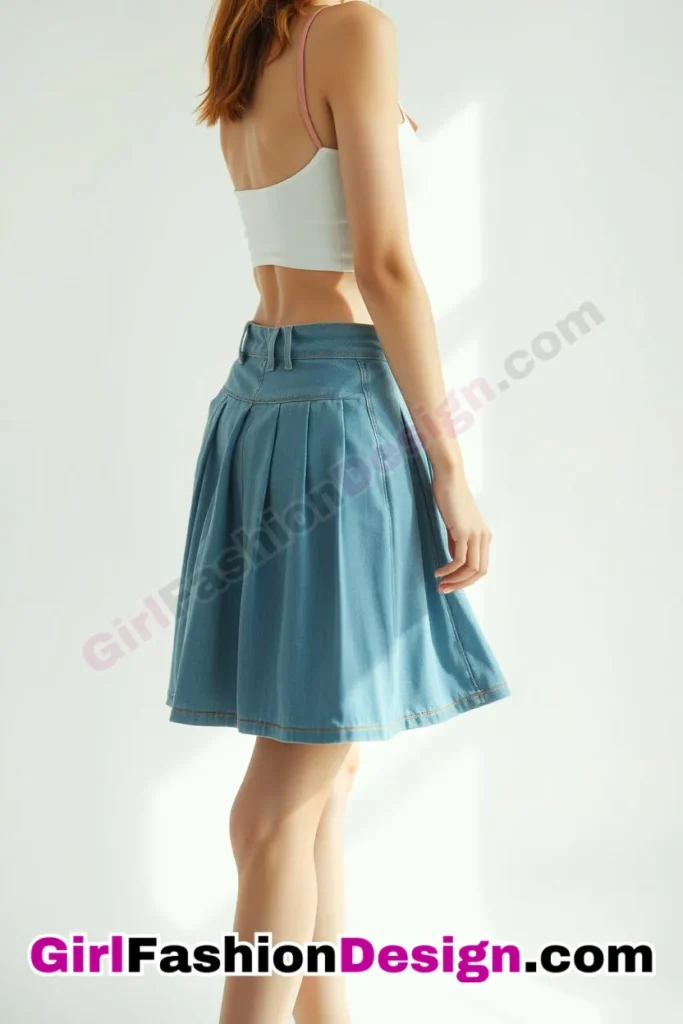 16. Elegant Pleated Structure - 21 Effortlessly Cool Jean Skirt Styles for Every Occasion (3)