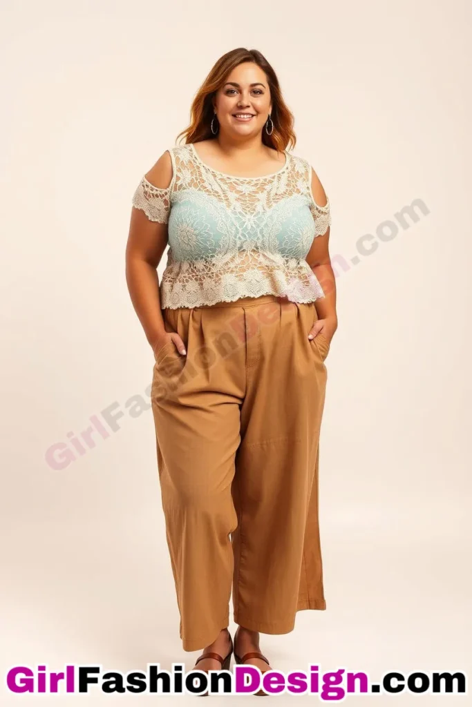 16. Linen Culottes and Crochet Lace Top - 21 Best Plus-Size Office Outfits for Summer Stay Stylish Comfortable in Business Casual (5).jpg