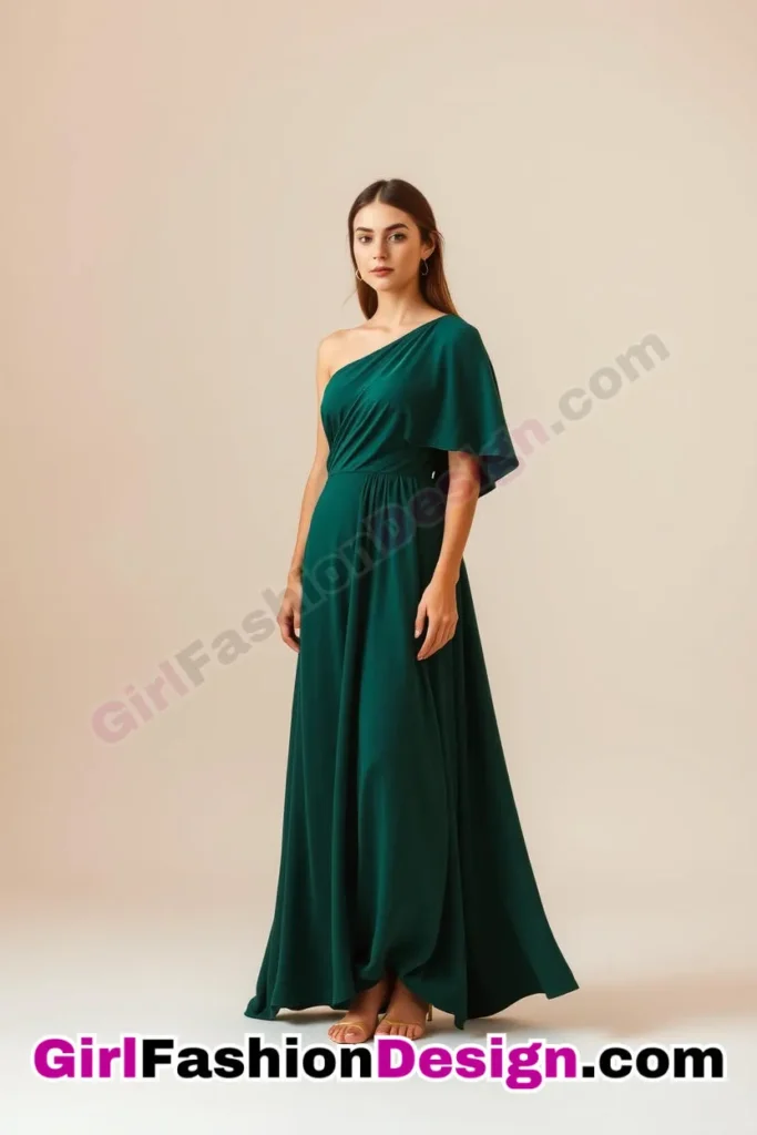 16. One-Shoulder Cape Dress - What to Wear to Look Fabulous 21 Top Emerald Green Dresses for Evening Events (2).jpg