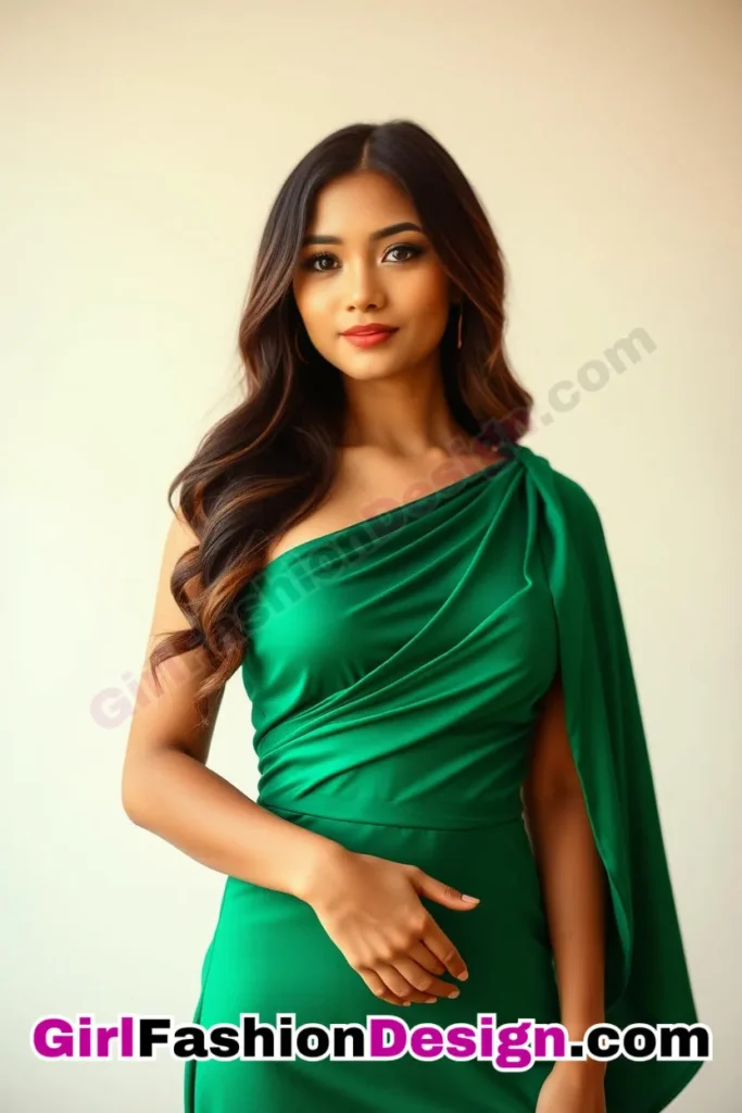 16. One-Shoulder Cape Dress - What to Wear to Look Fabulous 21 Top Emerald Green Dresses for Evening Events (3).jpg