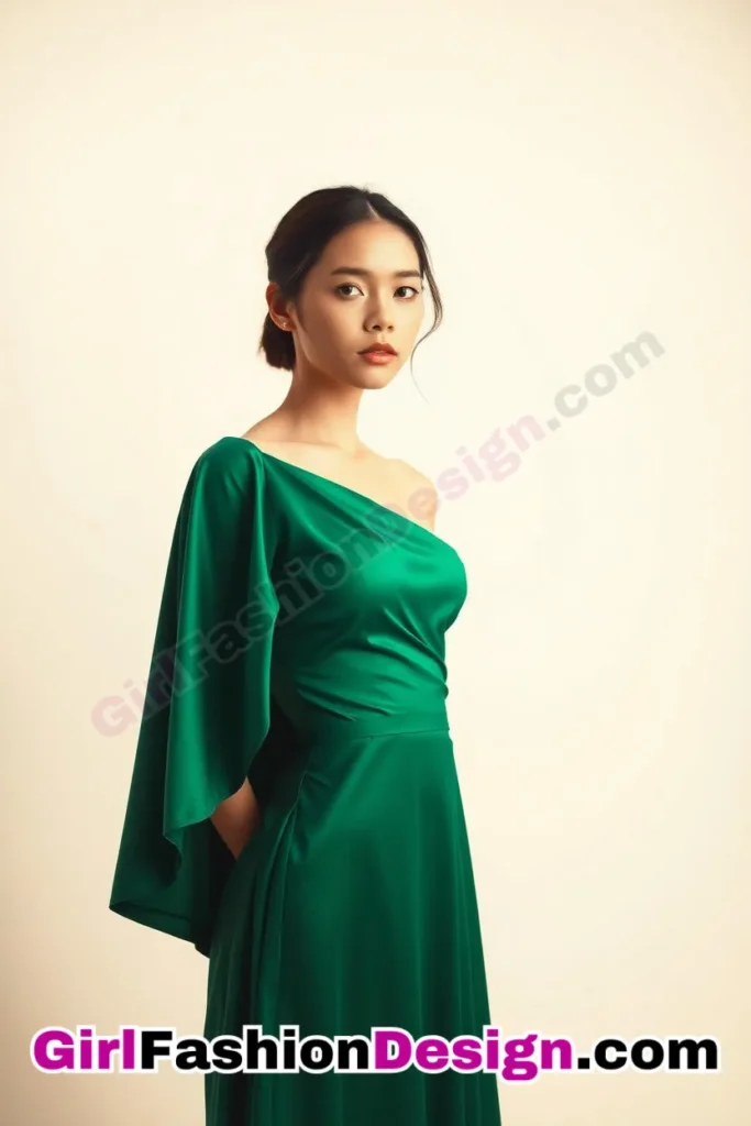 16. One-Shoulder Cape Dress - What to Wear to Look Fabulous 21 Top Emerald Green Dresses for Evening Events (4).jpg