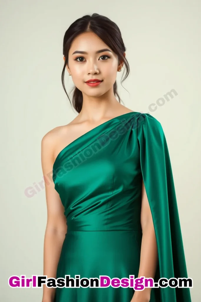 16. One-Shoulder Cape Dress - What to Wear to Look Fabulous 21 Top Emerald Green Dresses for Evening Events (5).jpg