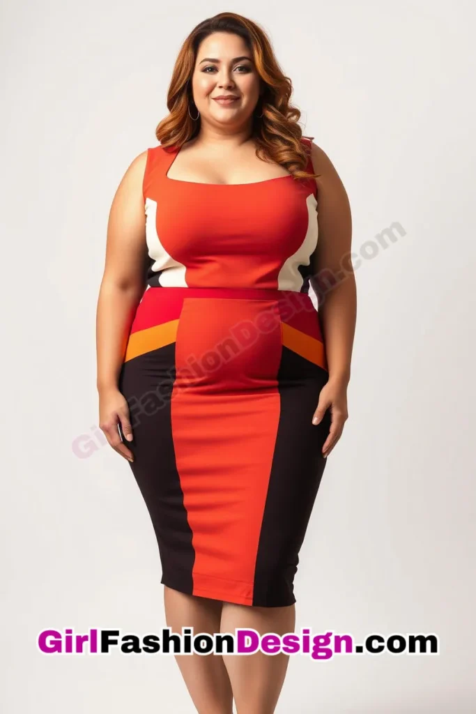 16. Pencil Dress with Contrasting Panels - 25 Trending Plus-Size Corporate Outfits You Need to Try (1).jpg