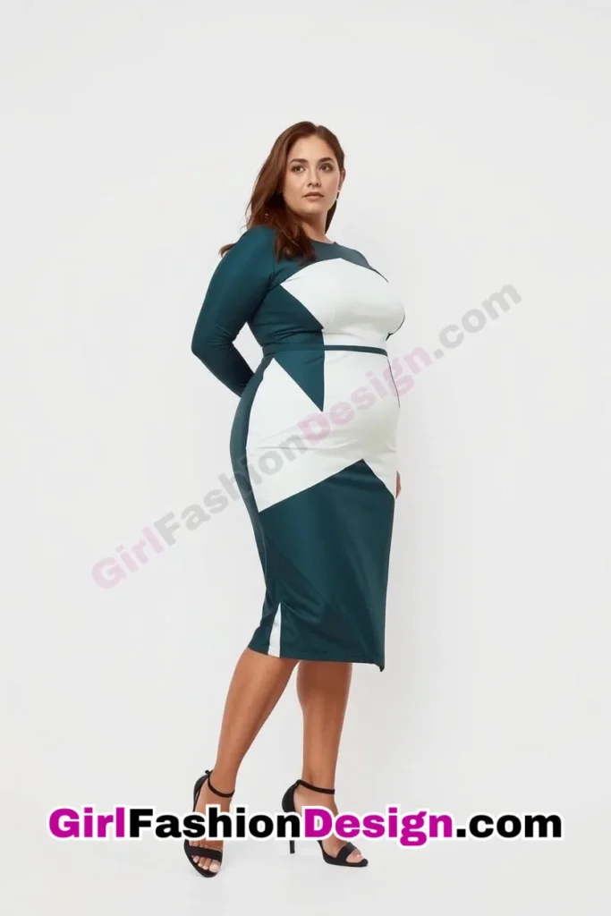 16. Pencil Dress with Contrasting Panels - 25 Trending Plus-Size Corporate Outfits You Need to Try (4).jpg