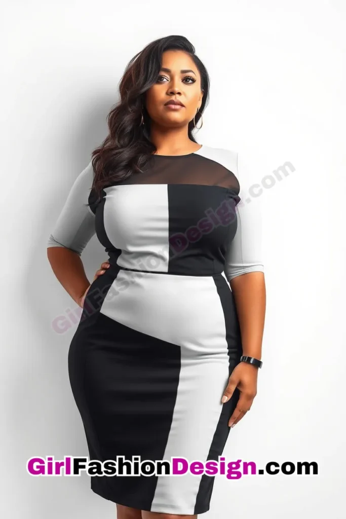 16. Pencil Dress with Contrasting Panels - 25 Trending Plus-Size Corporate Outfits You Need to Try (7).jpg