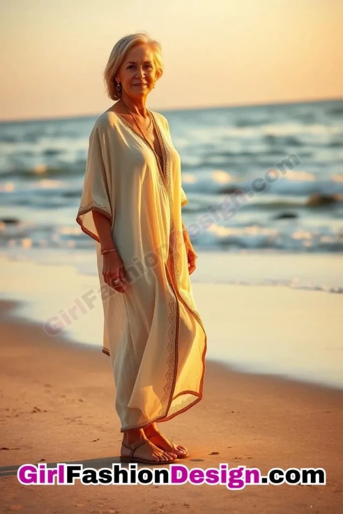 17. Embellished Kaftan & Neutral Sandals - 24 Best Beachwear Outfits for Women Over 50 Trending Perfect 50s-Inspired Look (1).jpg