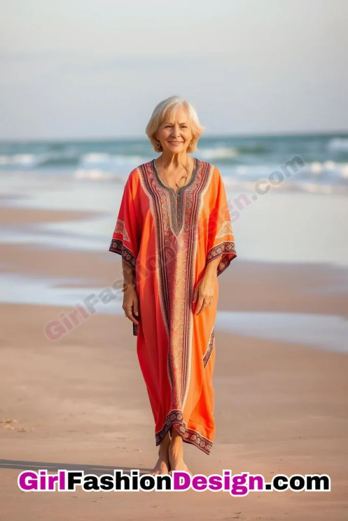 17. Embellished Kaftan & Neutral Sandals - 24 Best Beachwear Outfits for Women Over 50 Trending Perfect 50s-Inspired Look (2).jpg