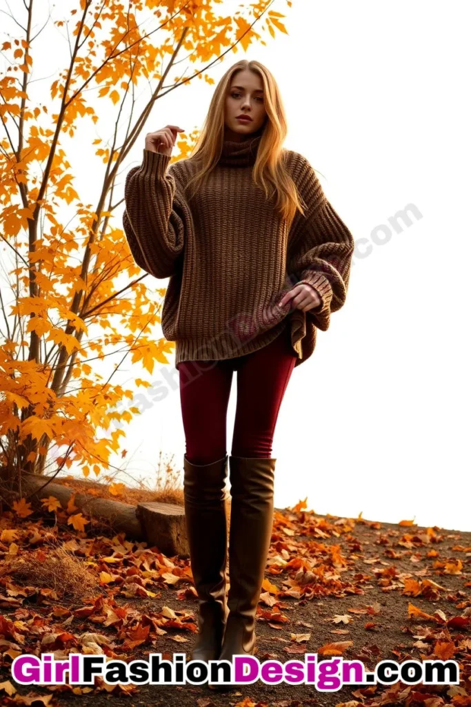 17. Oversized Sweater and Knee-High Boots - 21 Must-Try Flare Legging Outfits for Women Stylish Ways to Wear Flare Leggings (3)