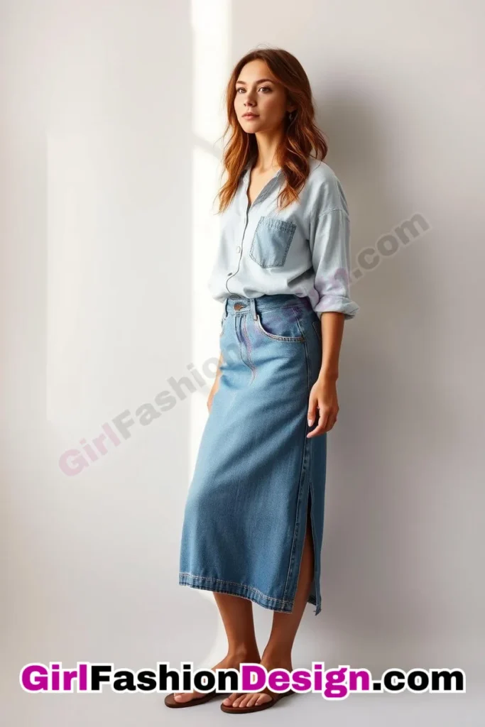 17. Relaxed Tunic-Inspired Style - 21 Effortlessly Cool Jean Skirt Styles for Every Occasion (4)