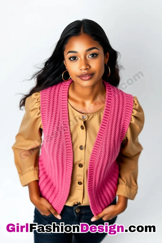 18. Knit Vest over a Puff-Sleeve Blouse - 51 Top Spring School Outfits for Teen Girls Impress Your Friends with Stylish Looks (2)