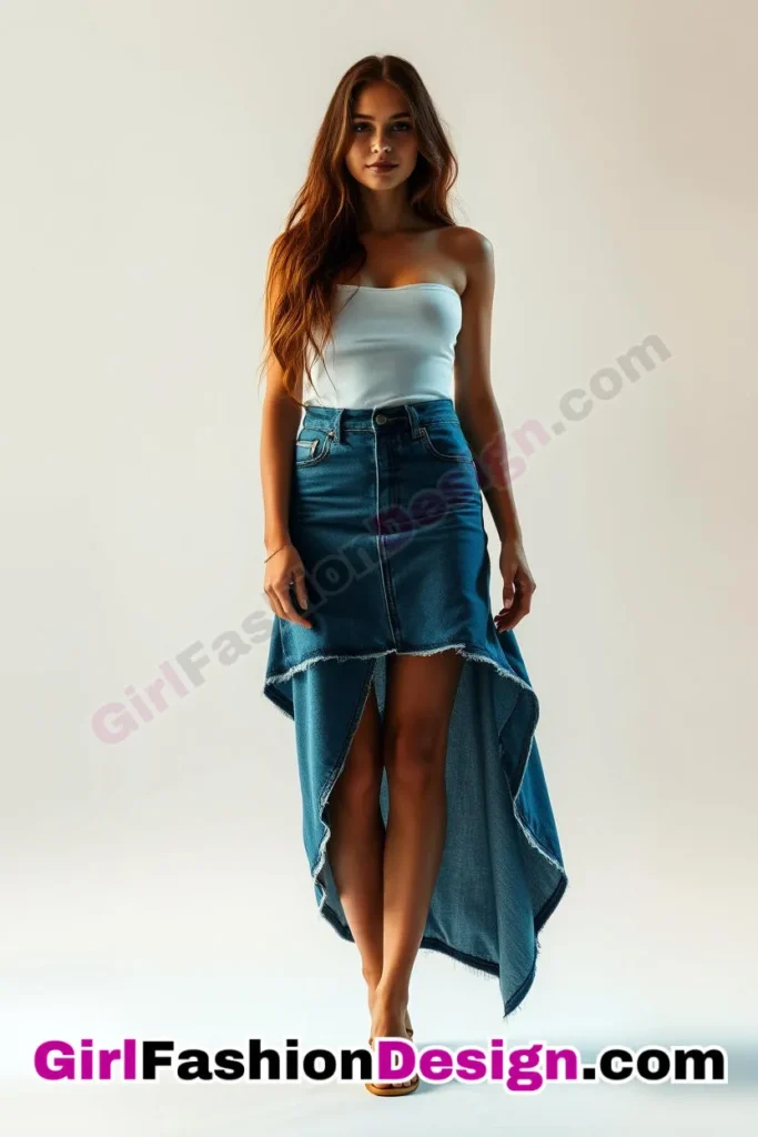 19. Dynamic High-Low Hem - 21 Effortlessly Cool Jean Skirt Styles for Every Occasion (2)