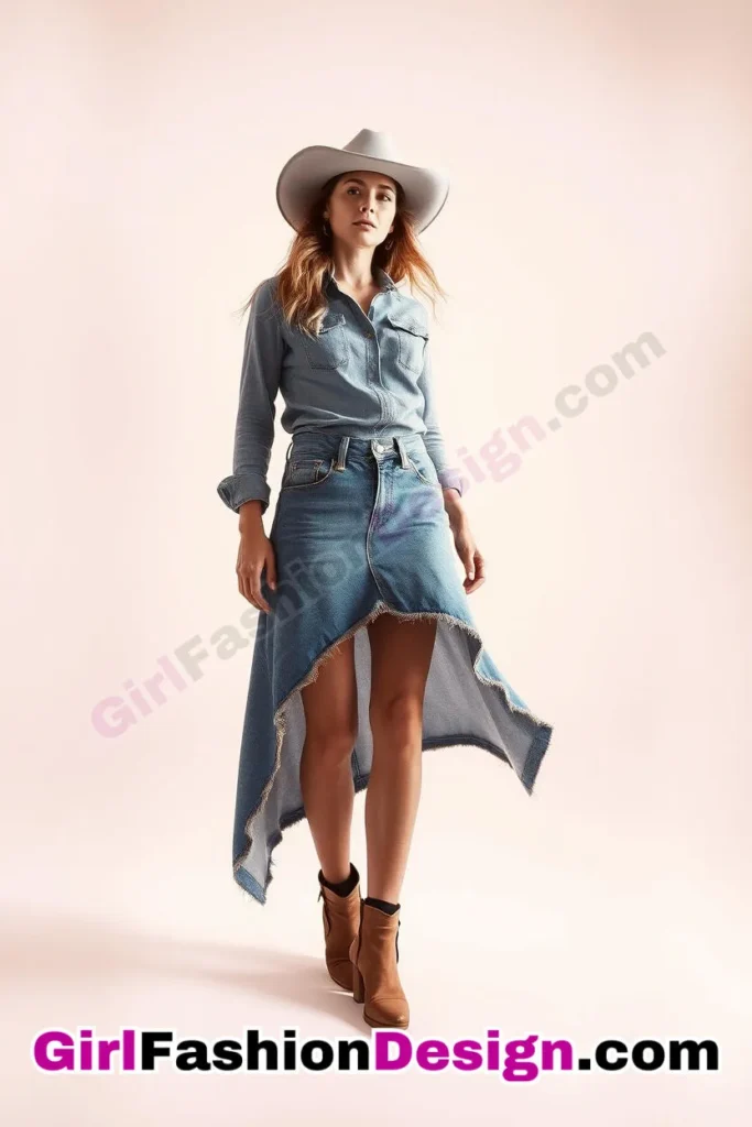 19. Dynamic High-Low Hem - 21 Effortlessly Cool Jean Skirt Styles for Every Occasion (3)