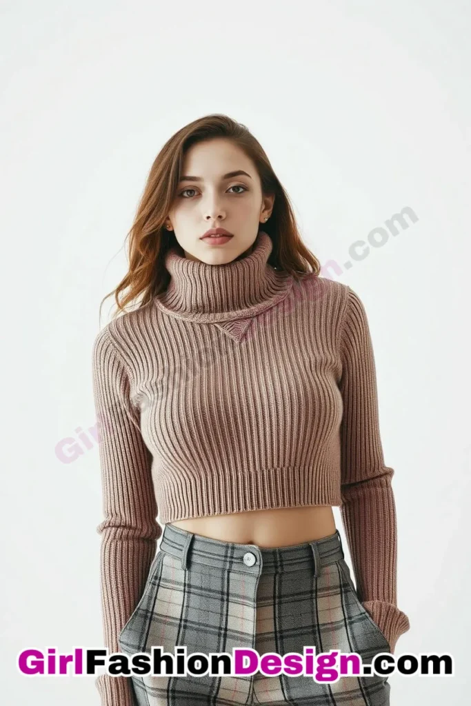 19. High-Neck Cropped Sweater and Plaid Trousers - 51 Top Spring School Outfits for Teen Girls Impress Your Friends with Stylish Looks (3)