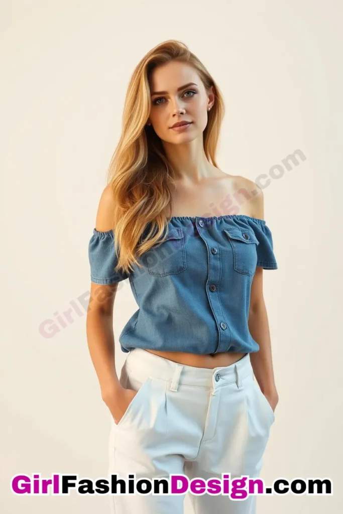 19. Off-Shoulder Denim Top (Women) With White Linen Trousers (1).jpg