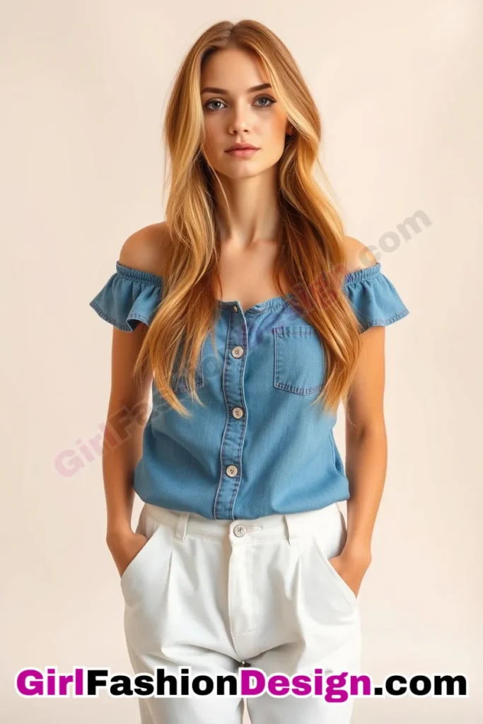 19. Off-Shoulder Denim Top (Women) With White Linen Trousers (2).jpg