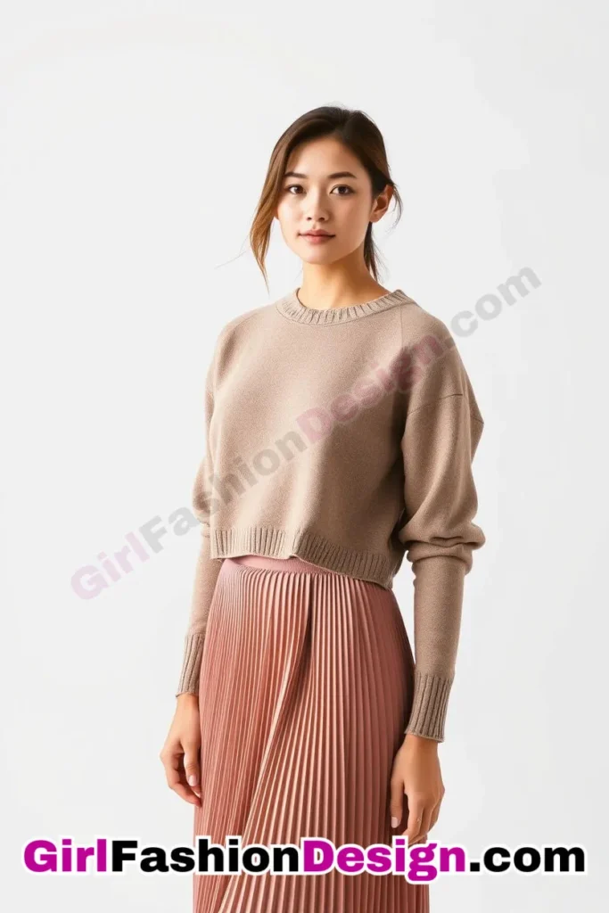 2. Cropped Sweater over a Pleated Skirt - 51 Top Spring School Outfits for Teen Girls Impress Your Friends with Stylish Looks (1)