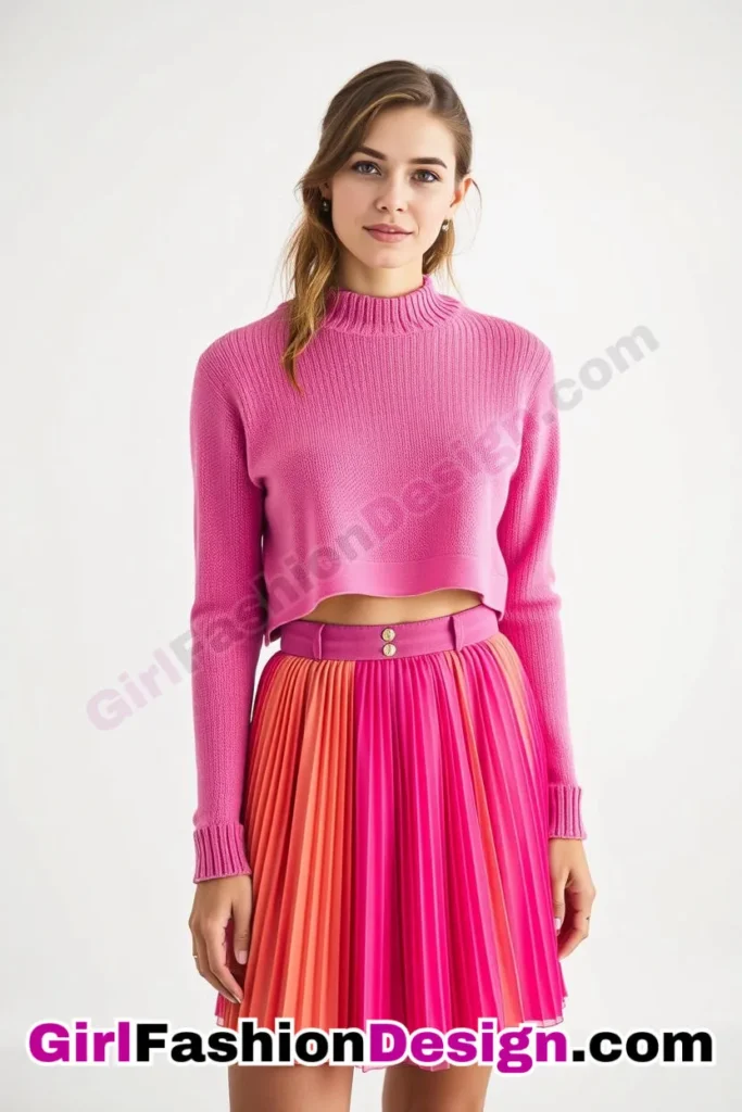 2. Cropped Sweater over a Pleated Skirt - 51 Top Spring School Outfits for Teen Girls Impress Your Friends with Stylish Looks (2)