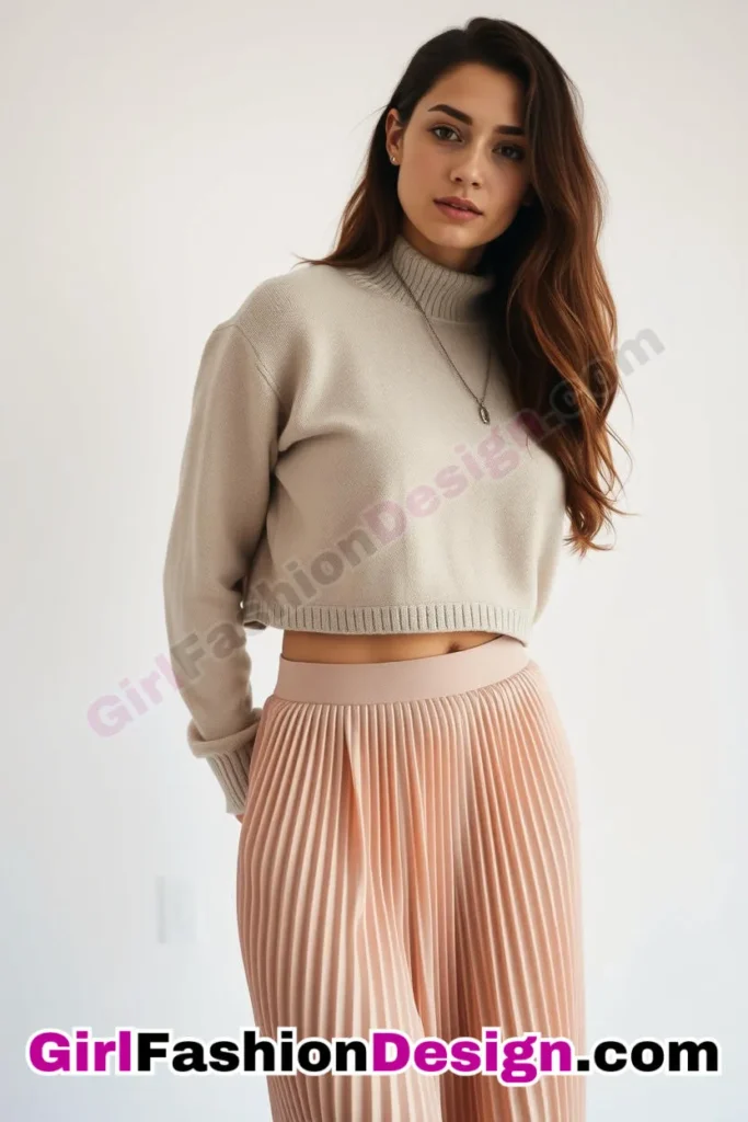 2. Cropped Sweater over a Pleated Skirt - 51 Top Spring School Outfits for Teen Girls Impress Your Friends with Stylish Looks (4)