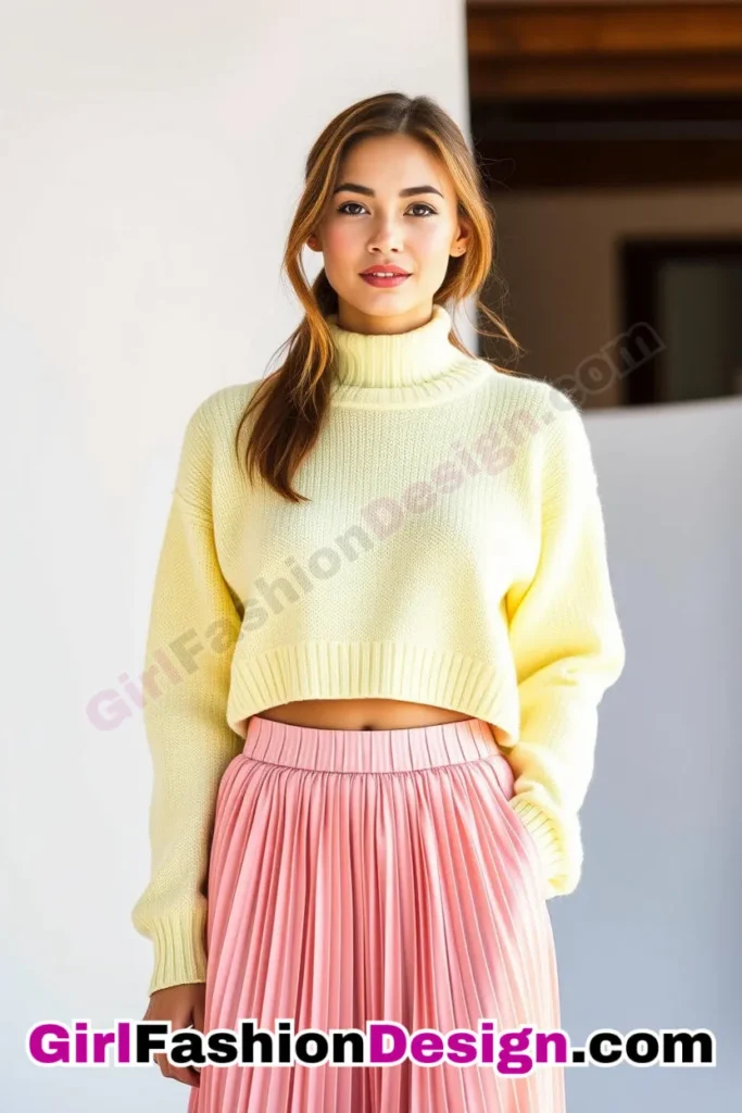 2. Cropped Sweater over a Pleated Skirt - 51 Top Spring School Outfits for Teen Girls Impress Your Friends with Stylish Looks (5)