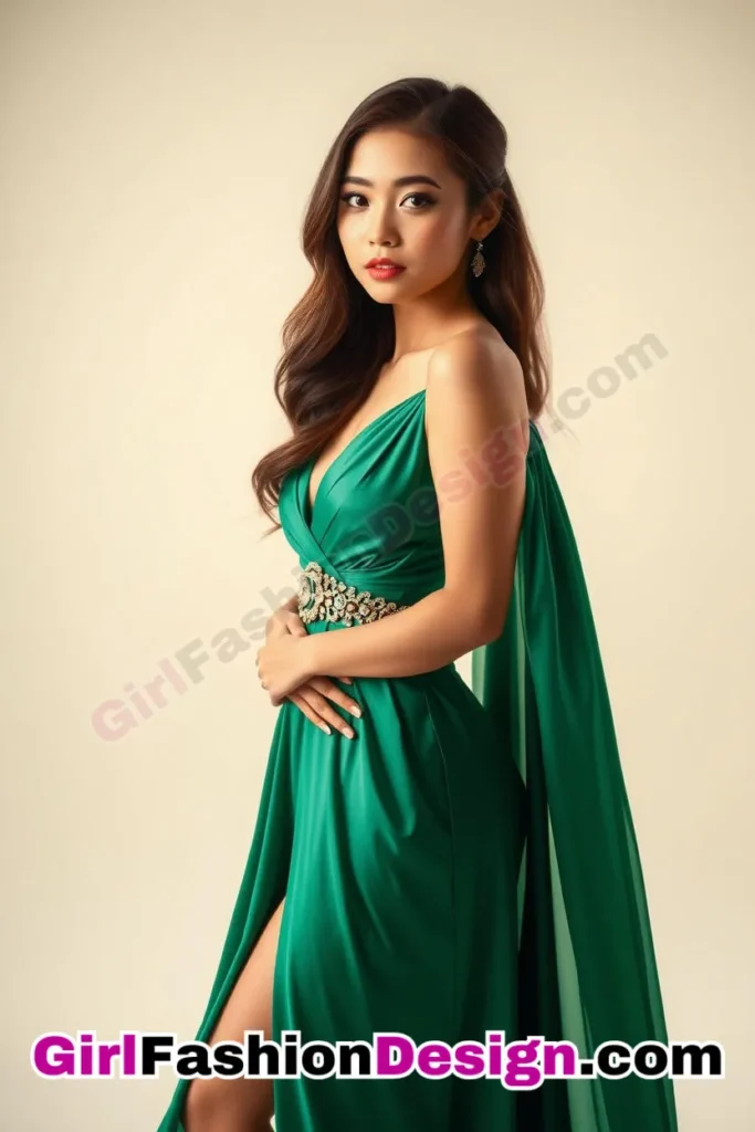 20. High-Slit Gown With Ornate Belt - What to Wear to Look Fabulous 21 Top Emerald Green Dresses for Evening Events (3).jpg